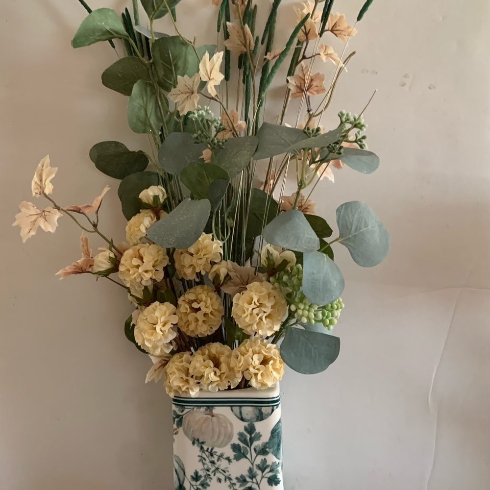 Floral Arrangement in Green and Cream Vase
